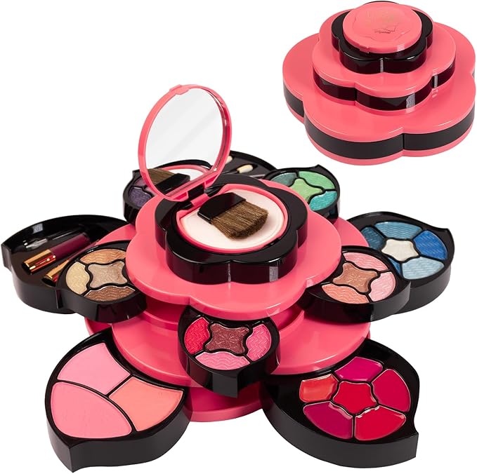 Toysical Makeup Kit for Teens - Flower Makeup Palette Gift Set for Teen Girls and Women - Makeup for Girls 10-12 - Petals Expand to 3 Tiers - Variety Shade Array - Full Starter Kit for Beginners