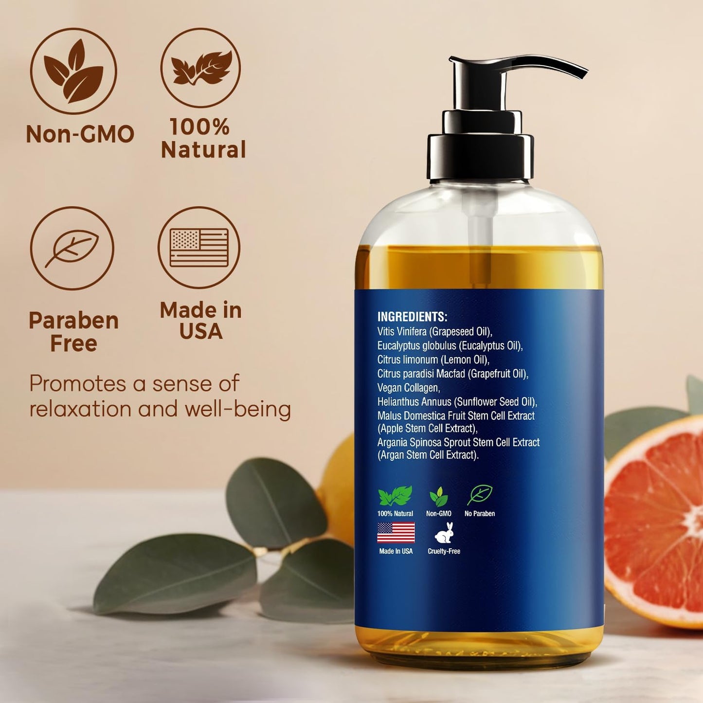 Anti-Cellulite Massage Oil for Massage Therapy 8 fl oz - Refreshing and Relaxing - Natural Oils with Vegan Collagen and Stem Cells - for Men and Women - Nexon Botanics