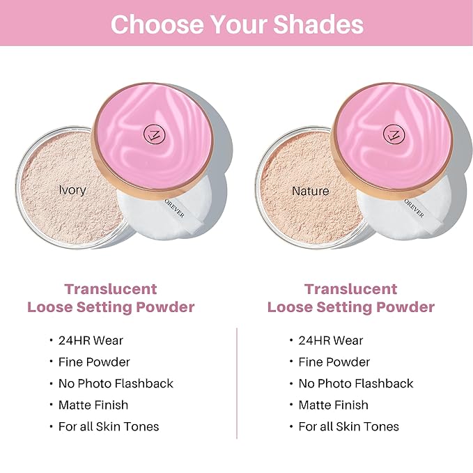 FV Translucent Loose Face Powder, Long Lasting & Lightweight Setting Powder with Matte Finish, Fine Powder for Natural Look, Minimizing Pores and Fine Lines Baking Powder 0.35oz (10g)