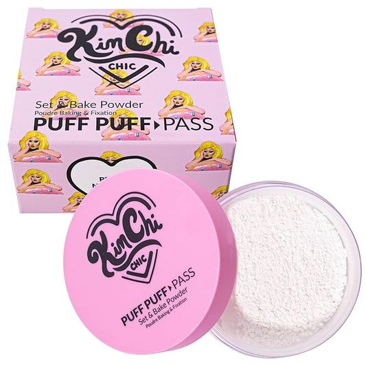 Kimchi Chic Beauty Puff Puff Pass Set and Bake Powder, Loose Face Powder with Extra Fluffy Setting Powder Puff, Soft Lavender Face Makeup for Uneven Skin Tone, 01 lvander