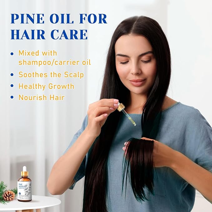 HIQILI Pine Needle Essential Oil, Strong Fresh Woody Fragrance for Better Breath Used with Aromatherapy Diffuser, Soap Candle Making Scent, DIY Perfume, Beard Shave and Cleaning Spray - 30ml