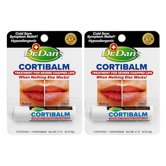 Dr. Dan's Cortibalm-2 Pack- for Dry Cracked Lips - Healing Lip Balm for Severely Chapped Lips - Designed for Men, Women and Children