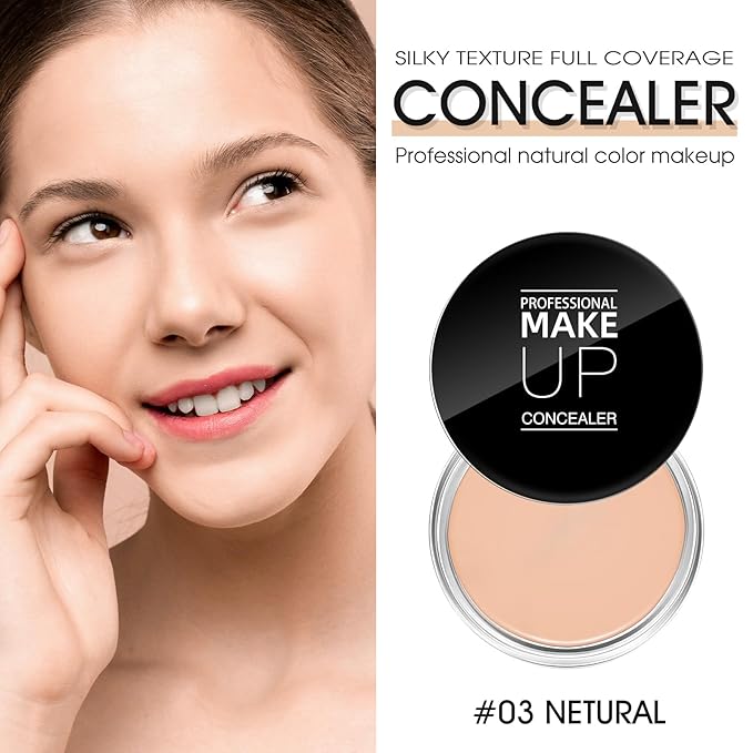 Cream Concealer Full Coverage Makeup, Matte Color Correcting Concealer with Brush, Waterproof, Conceals Blemish, Pores and Spots, Under Eye Makeup Concealer for Dark Circles (#03 NETURAL)