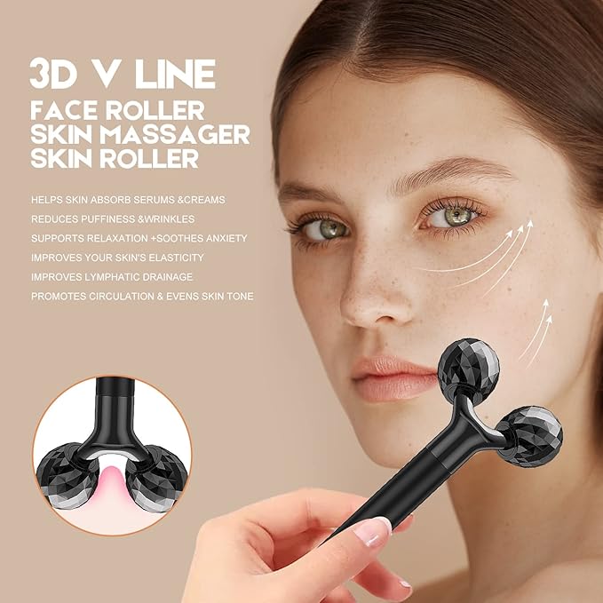 2-IN-1 Beauty Bar Electric Face Massager, 3D Roller and T Shape Arm Eye Nose Head Massager Facial Roller Massager Kit Skin Care Tools