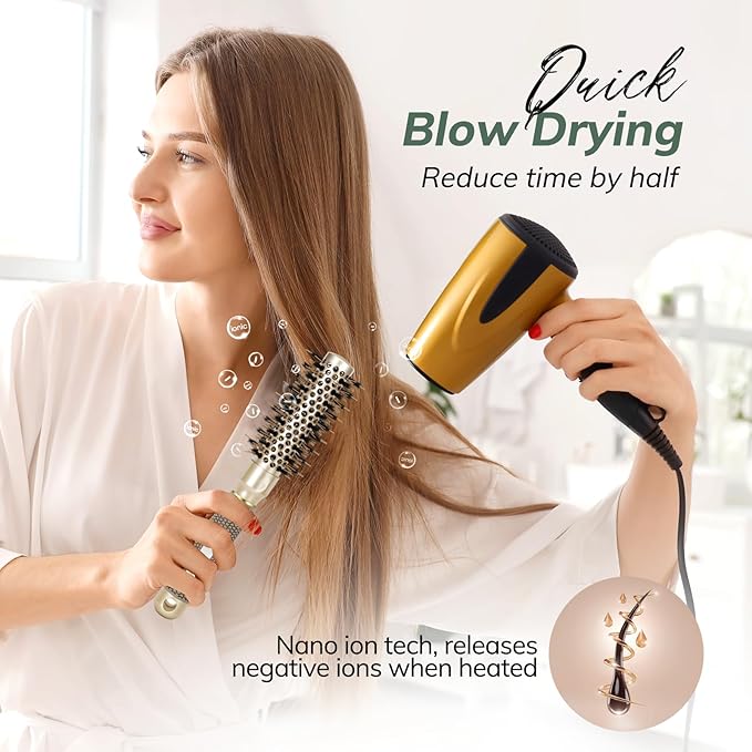 Round Brush for Blow Drying, Nano Thermal Ceramic & Ionic Tech Hair Brush with Boar Bristles, Professional Round Barrel Brush for Styling,Curling and Straightening by Sndyi (2 Inch, Barrel 1 Inch)