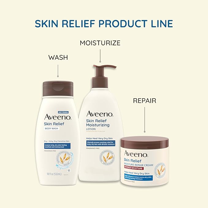 Aveeno Skin Relief Moisturizing Lotion for Very Dry, Itchy, Dry Skin, Body Moisturizer, Soothing Triple Oat & Shea Butter, Fragrance-Free, Non-Greasy, 33 fl oz