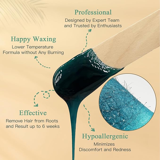 Hard Wax Beads, Bouvetan 1.3Lb/21oz Wax Beads for Brazilian Waxing, Hard Waxing Beans for Eyebrow, Face, Bikini for Women Men Hair Removal with 10pcs Spatulas, 6 Packs (Jasmine)