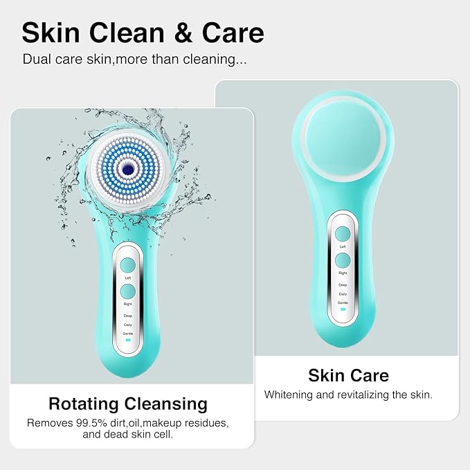 Face Scrubber Exfoliator,Facial Cleansing Brush Rechargeable IPX7 Waterproof with 5 Brush Heads,Electric Face Spin Brush for Exfoliating, Massaging and Deep Cleansing
