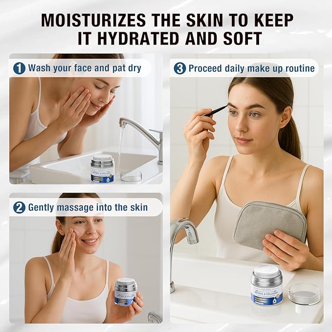 Face Moisturizer Retinol Cream For Face, Collagen Anti Aging Face Cream, Day-Night Neck Cream With Hyaluronic Acid, Wrinkle Cream For Women & Men Reduces Wrinkles, Dryness, 1.85 Fl. Oz