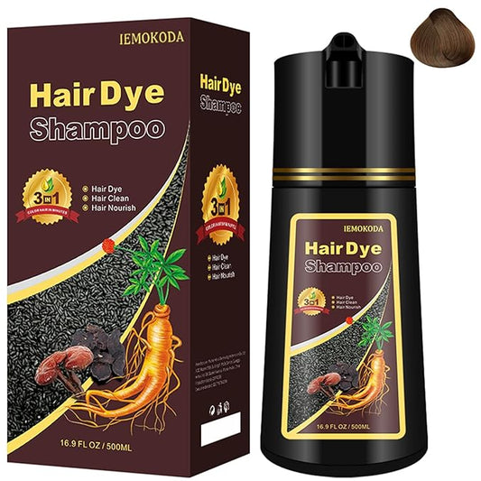 Instant Brown Hair Dye Color Shampoo 3 in 1 for Gray Hair Coverage - Herbal, Easy to Use, Long Lasting for Women & Men, 500Ml (Dark Brown)