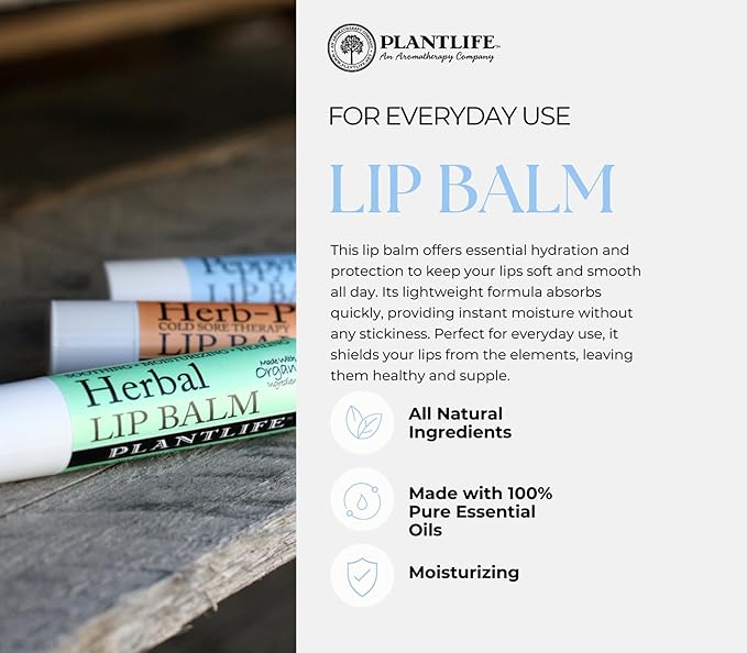 Plantlife Lavender Lip Balm - Organic Lip Balm Made with Beeswax, Calendula & Chamomile to Create the Most Soothing Lip Balm for Chapped Lips - Helps Moisturize Lips & Cuticles - Made in California