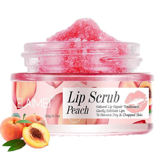 Lip Exfoliator Scrub, Lip Exfoliator Scrub and Moisturizer, Sugar Lip Scrub for Dry Cracked Lips, Gently Exloliate, Exfoliating Lip Scrub For Lip Repair, Nourish Lips (Peach)