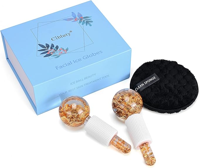Ice Cryo Sticks Facial Globe with Golded Essence- 2PC Cooling Globes for Cold or Hot Skin Massagers, Face Globe for Skin Care Routine