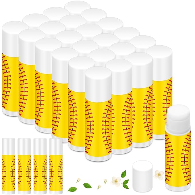 Demissle 24 Pcs Sports Team Gifts Sports Lip Balm Sports Party Favors Sports Theme Lipstick for Team Gifts(Softball)
