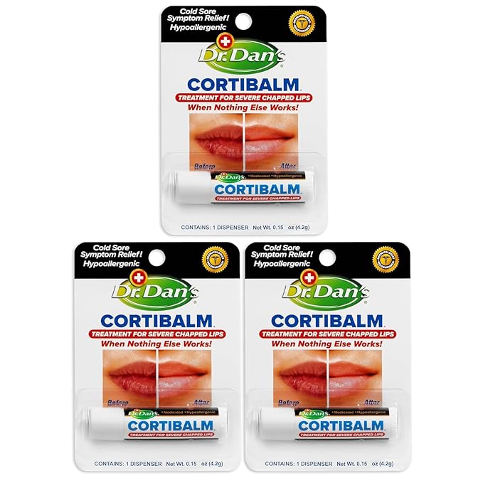 Dr. Dan's Cortibalm -3 Pack -for Dry Cracked Lips - Healing Lip Balm for Severely Chapped Lips- Designed for Men, Women and Children