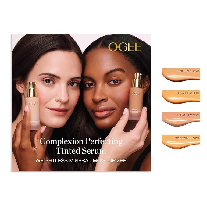 Ogee Complexion Perfecting Liquid Foundation - Lightweight Tinted Moisturizer For Face (Larch 2.25C - Light Medium, Beige Undertones) - with Vitamin C & Jojoba Oil - Certified Organic & Made in USA