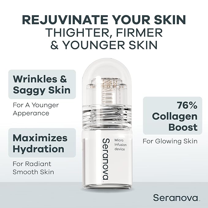 Seranova - Micro Infusion for Skin Care – with Collagen Peptides & Hyaluronic Acid, Face Serum and Stamp 0.05mm - 3 Month Supply