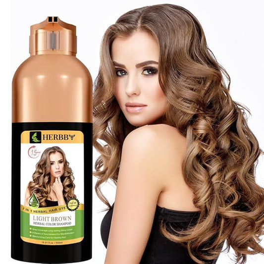 Hair Color Shampoo for Gray Hair Coverage&Color Transform with 9 Herbal Extracts –Long Lasting(6-8 Weeks),Shiny,Evenly Colored,Instant Hair Dye Shampoo&Conditioner, 500 Ml (LIGHT BROWN COLOR)