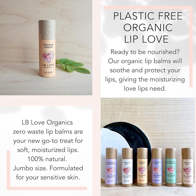 Plastic Free Lip Love | Jumbo Organic Lip Balm | Organic Beeswax and Plant Based | Zero Waste Natural Lip Balm (Lavender Lemongrass)