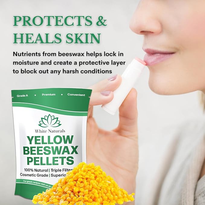 Yellow Beeswax Pellets 5lb, 100% Pure, Natural, Cosmetic Grade, Organic, Bees Wax Pastilles, Triple Filtered, Great For Candle Making, Soaps, Food Wraps, DIY Lip Balms, Sunscreen By White Naturals