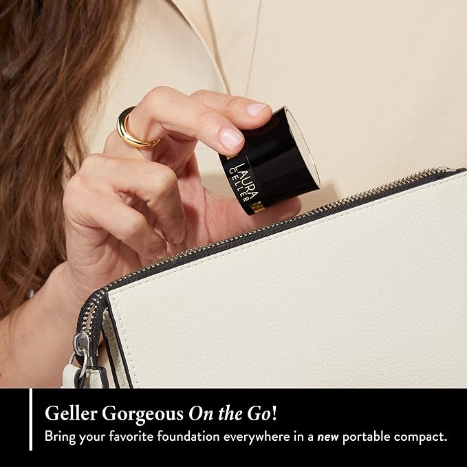 LAURA GELLER NEW YORK Award-Winning Baked Balance-n-Brighten To Go Travel Size Color Correcting Powder Foundation - Porcelain - Buildable Light to Medium Coverage - Demi-Matte Natural