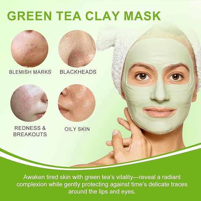 TJE Green Tea Clay Mask, Green Tea Cleanse Face Mask, Deep Pore Cleansing Mask, Moisturizing & Purifying, Remove Blackheads & Acne for All Skin Types