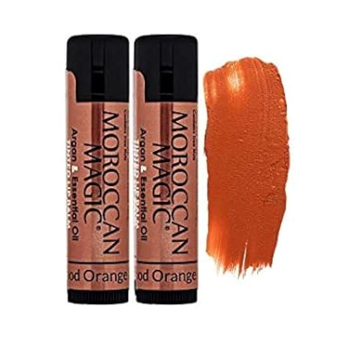 Moroccan Magic Blood Orange Red Tinted Lip Balm | Made with Natural Cold Pressed Argan and Essential Oils | Lip Balm | Smooth Application | Non-Toxic, Cruelty Free | 2 Pack