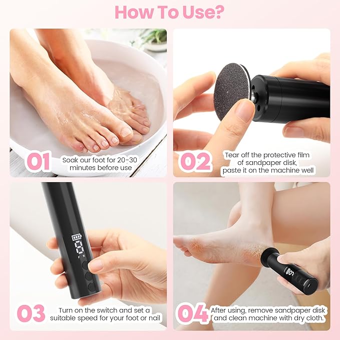 Electric Callus Remover for Feet, Rechargeable Professional Electronic Foot File Nail Grinder,9 Adjustable Speed Foot Sander Scrubber Pedicure Tool for Dry Dead Skin with Sandpaper Discs (Black)