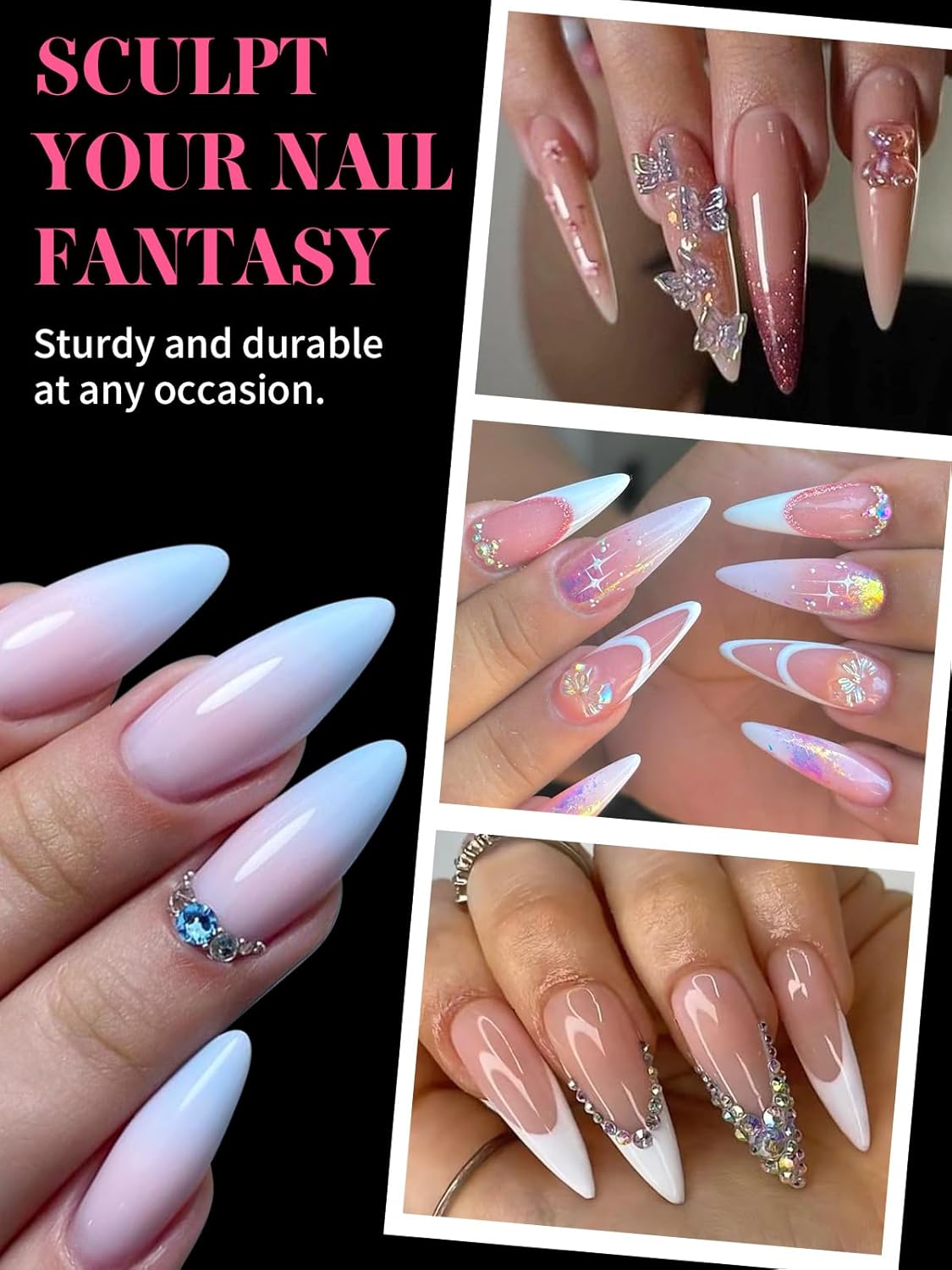 EBANKU Stiletto Dual Nail Forms for Poly Extension Gel, 120 PCS Pink Nail Molds Reusable Nail Extension Forms for Builder Gel Manicure Design Salon DIY-12 Sizes