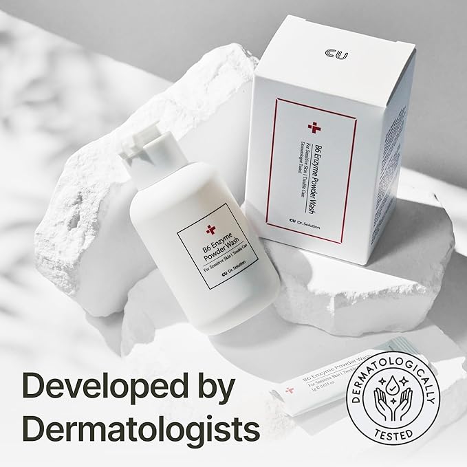 B6 Enzyme Powder Face Cleanser, Korean Skin Care Exfoliating Face Wash with PHA and Papain Enzyme, Face Exfoliator with Calamine and Vitamin B6, Gentle Cleanser, 55g (1.94 Oz)