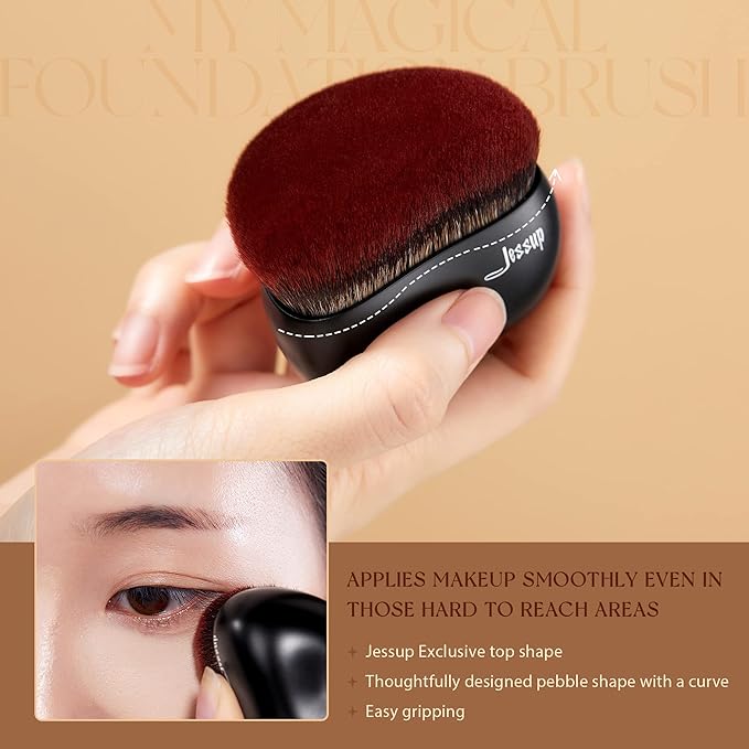 Jessup Foundation Brush Large Kabuki Makeup Brush for Face Body Blending Buffing Stippling Liquid Powder Cream Flawless with Gift Box, Black SF001