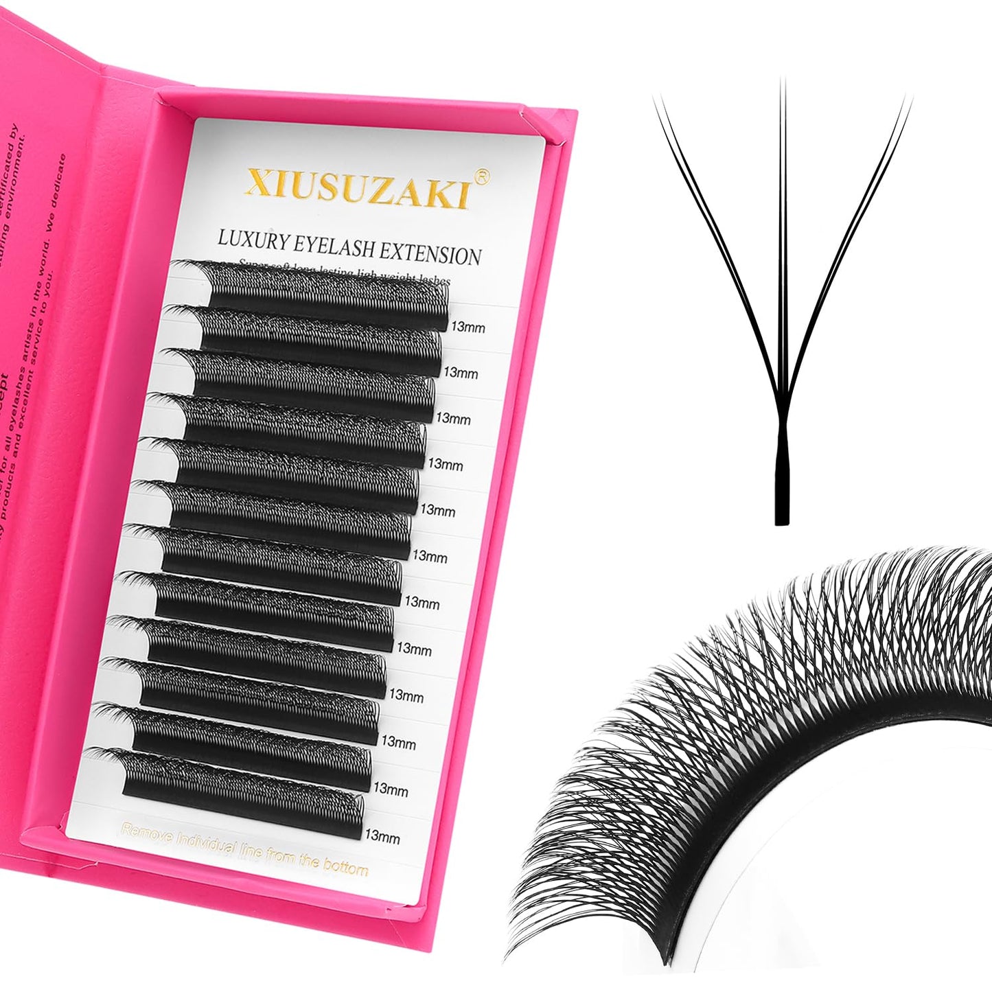 Lash Extensions Double Tips 3D Eyelash Extensions W Shape 0.07mm Thickness D Curl 12mm Premade Fans Easy Fan Volume Matte Black Crisscross Eyelashes(W-3D-Double Tips-0.07-D,12mm)
