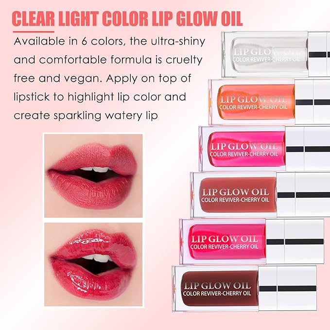 2PCS Lip Oil Set, Hydrating Lip Glow Oil Lip Plumper Gloss, Tinted Lip Oils Transparent Long Lasting Non-sticky Lip Gloss, Plumping Lip Gloss Lip Care Kit (Rosewood & Cherry)