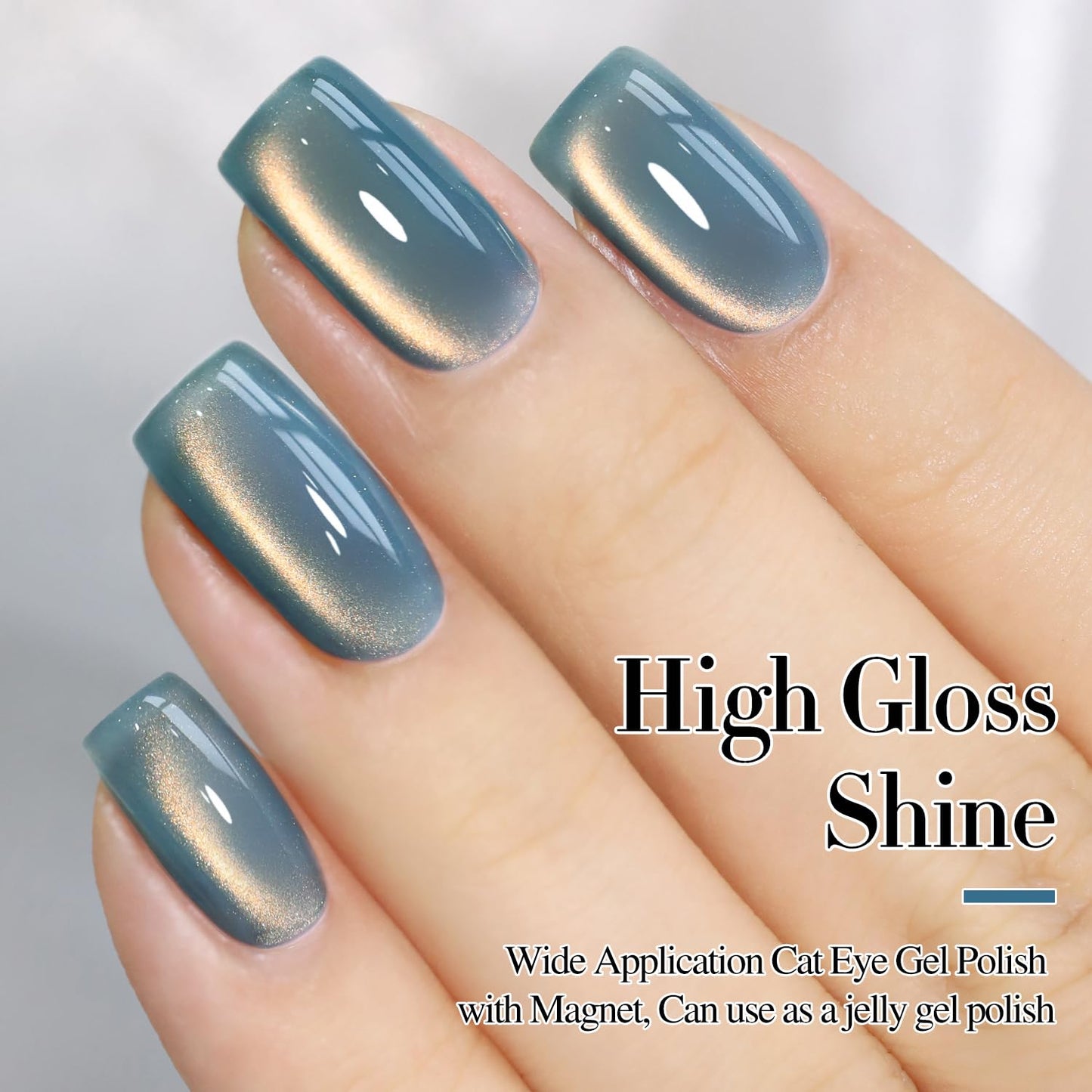 Double Rhythm 15ML Ice Glass Cat Eye Gel Polish with Magnet Holographic Glitter Shimmer Translucent Sheer Color Salon Soak Off Magnetic Nail at Home (SKy Teal-MC1132)