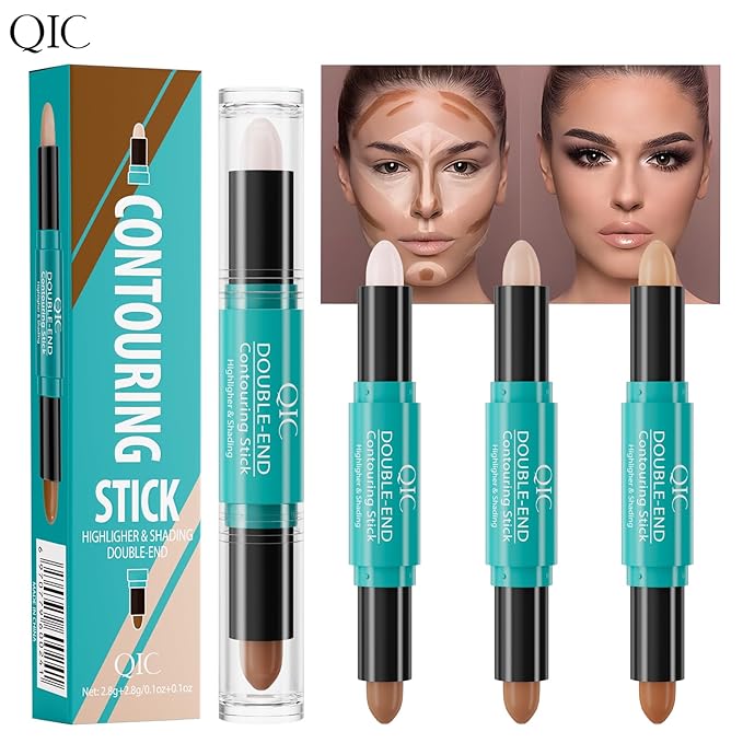 2-in-1 Contour & Highlighter Stick - Dual-Ended, Waterproof, Long-Lasting, for All Skin Tones (02# Lotus root Pink + Coffee)