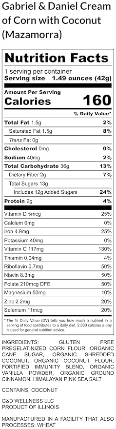 Gabriel & Daniel Gluten Free Instant Cream of Corn with Coconut – Non-GMO, Pure and Wholesome Hot Cereal – Creamy Texture with Mazamorra – Microwave Cup for a Nourishing and Easy Breakfast (Pack of 12)
