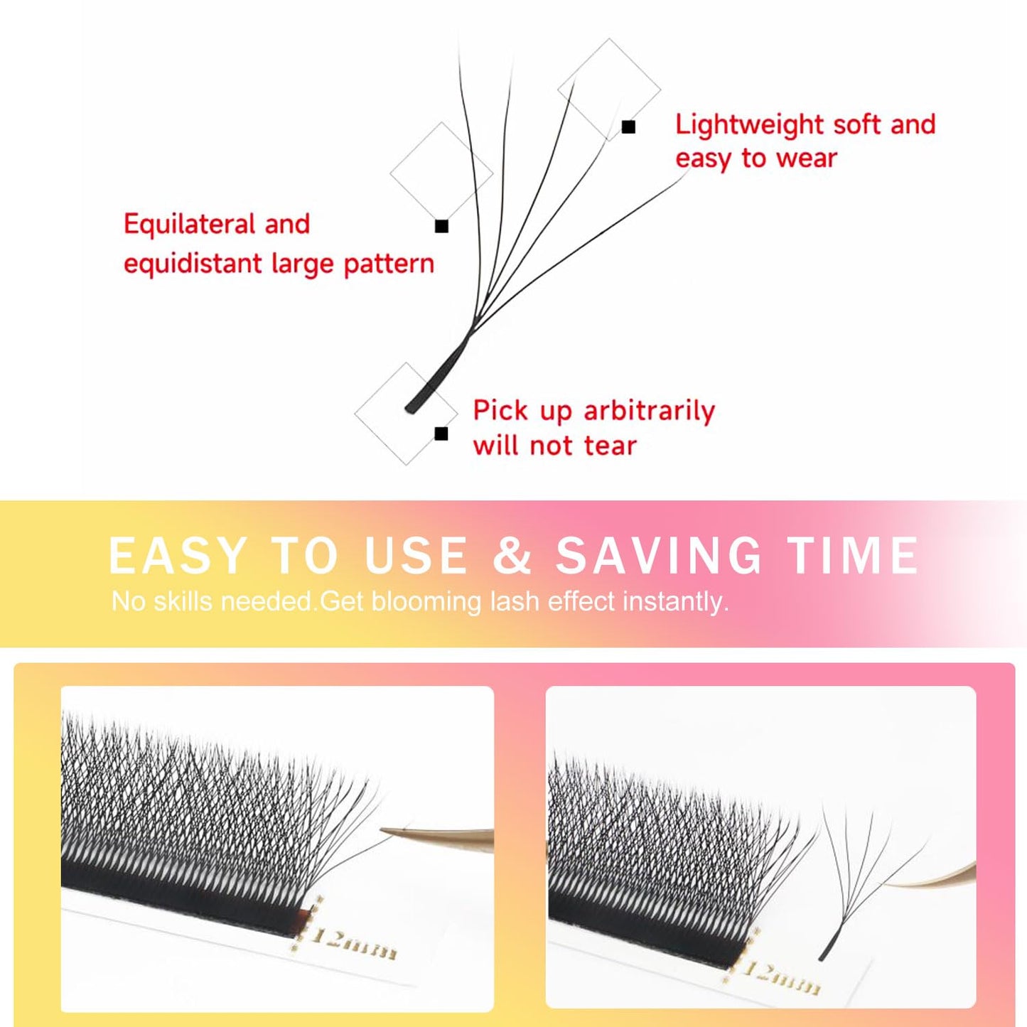 W Lash Extensions Supplies 5D Eyelash Extensions W Shape 0.07mm Thickness D Curl 13mm Premade Fans Easy Fan Lashes Volume Matte Black 12 Rows Crisscross Eye Lashes(W-5D-0.07-D,13mm)