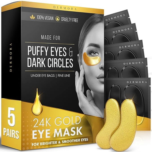 DERMORA 24K Gold Eye Mask Puffy Eyes and Dark Circles Treatments Look Less Tired