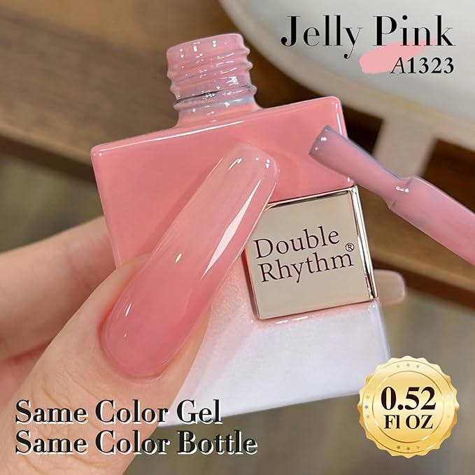 Double Rhythm Translucent Gel Polish Sheer Neutral Natural Light Milky Same Color Same Bottle 15ML Jelly Nail Polish Nail Art DIY at Home (Pink Clear-A1323)
