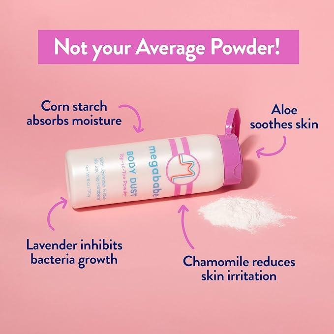 Megababe Sweat Absorbing Body Powder - Body Dust | with Lavender & Aloe | Talc-Free, All Natural | 6 oz