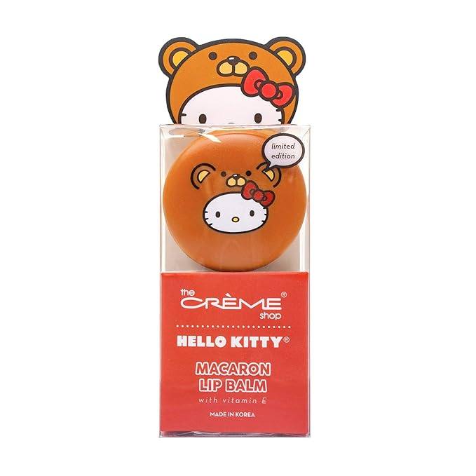 The Crème Shop x Sanrio Hello Kitty Macaron Lip Balm Korean Cute Scented Pocket Portable Soothing Advanced Must-Have on-the-go (Hello Kitty Red Velvet)