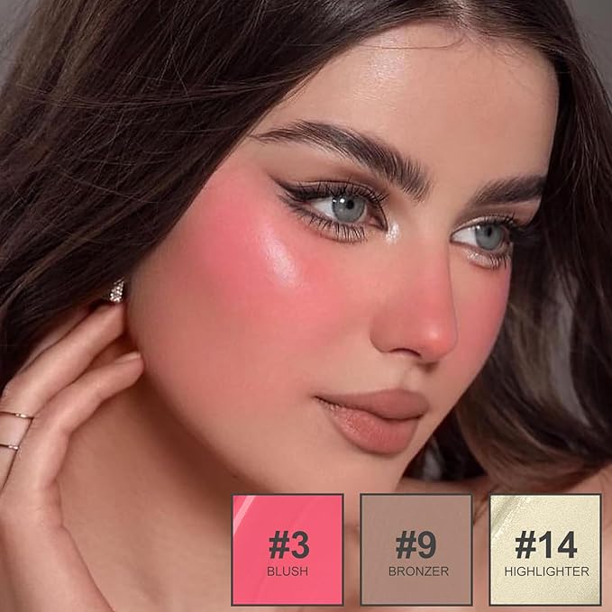 3Pcs Liquid Contour Makeup Trio with Bronzer Shade, Blush, Highlighter for Sculpted Makeup, Matte Finish Liquid Contour Set Easy to Create a Lightweight Look, Longwear Waterproof Formula (4, 7, 12)