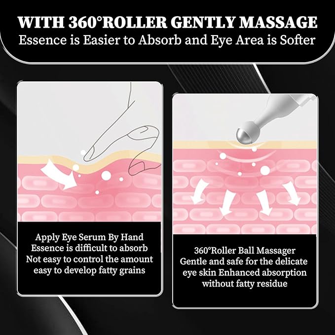 Eye Cream for Puffiness and Bags Under Eyes, Under Eye Cream for Dark Circles, Eye Roller for Puffy Eyes, Caffeine Eye Serum with 360°Massage Ball Reduce Wrinkles and Fine Lines