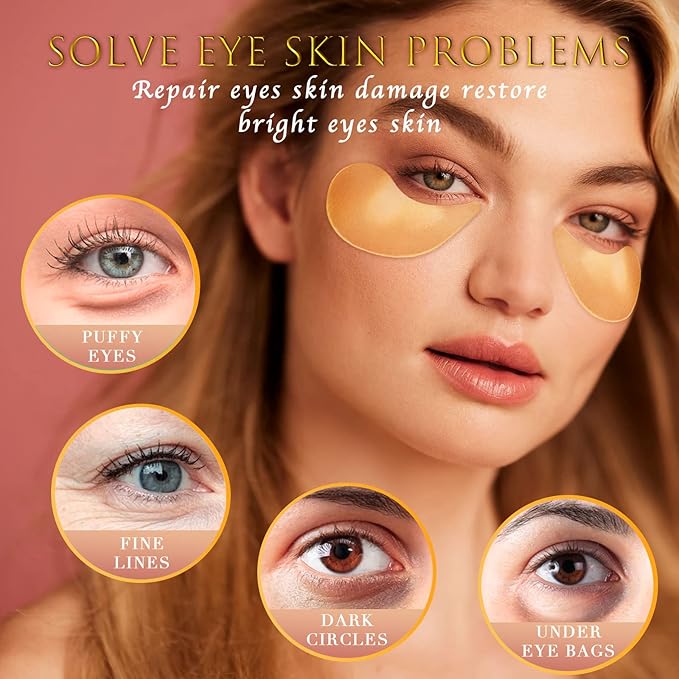 24K GOLD Eye Mask– 60 Pcs - Gold Under Eye Mask Retinol & Collagen - Puffy Eyes and Dark Circles Treatments – Look Younger and Reduce Wrinkles and Fine Lines Undereye