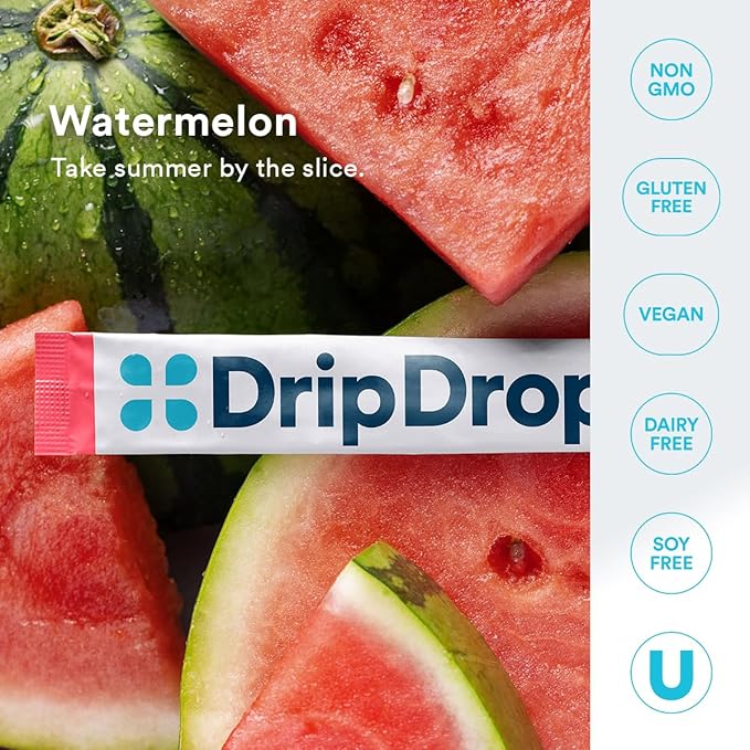 DripDrop Sugar Free Hydration Packets - Zero Watermelon - Single Serve Electrolytes Powder Drink Mix - Non-GMO, Gluten Free, Vegan - 32 Sticks