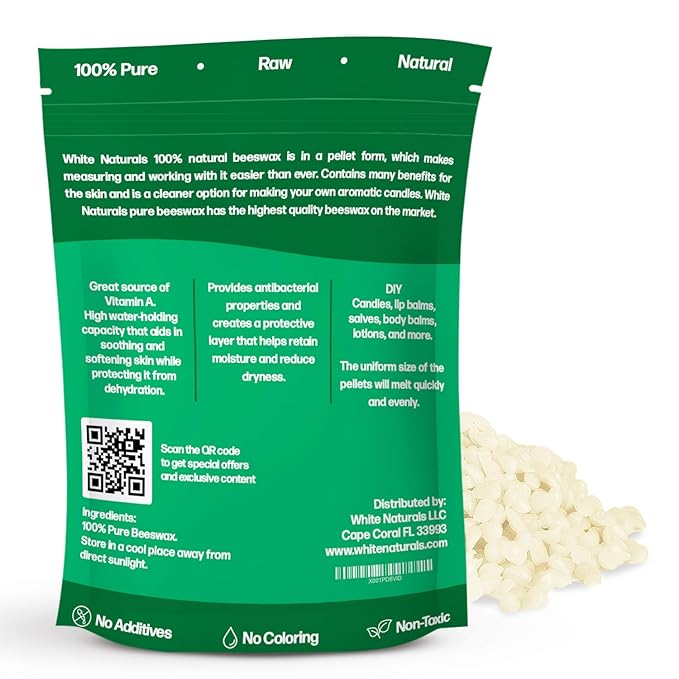 White Beeswax Pellets 8 oz, Pure, Natural, Cosmetic Grade, Bees Wax Pastilles, Triple Filtered, Great For DIY Lip Balms, Lotions, Candles By White Naturals