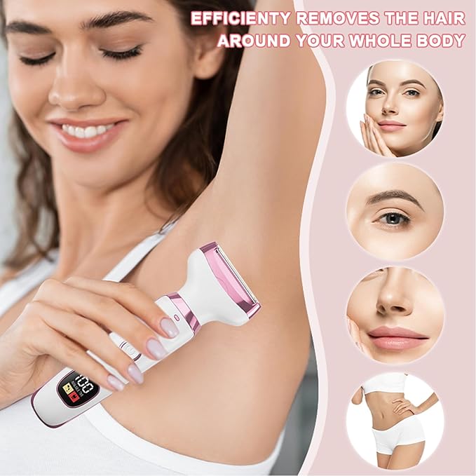 5-in-1 Electric Razor for Women - Bikini Trimmer with LED Display, Painless Hair Removal for Face, Nose, Eyebrows, Arms & Legs - Wet/Dry Rechargeable Shaver for Armpits & Pubic Area