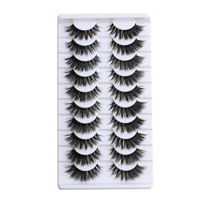 SUNWELL False Eyelashes 16mm Mink Lashes 8D Fluffy Cat Eye Faux Mink Lashes Strip Lashes Soft Reusable Luxury Volume Fake Eyelashes 10 Pairs Pack