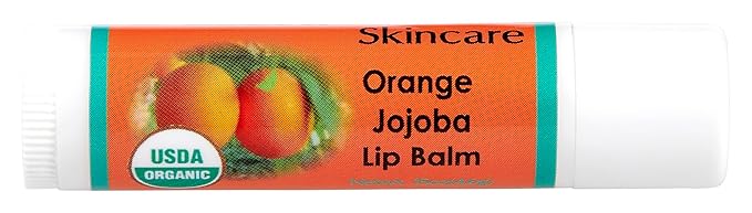 USDA Organic Orange Lip Balm 2 Pack - Over 70% Pure Organic Jojoba Oil, Organic Beeswax, Citrus Scent, Soothes and Softens Dry, Cracked, and Sensitive Lips, Natural Orange Scent No Taste 15 oz/4.6 g