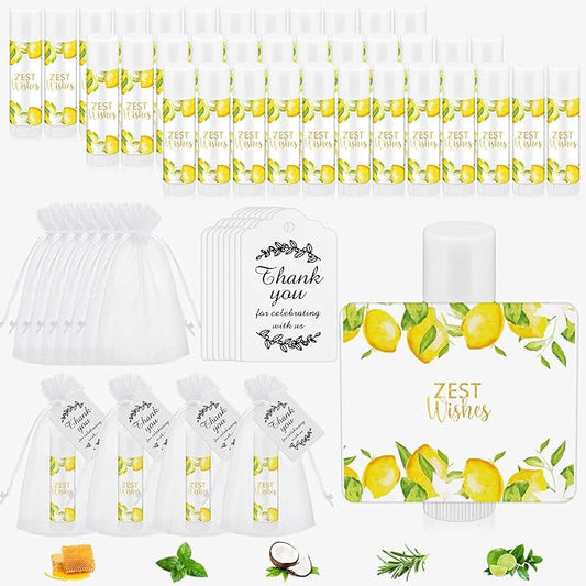 Fumete 50 Pack Lemon Baby Shower Party Gifts Favors Bulk Lip Balms for Guests Boys Girls Neutral Gender Reveal Favors for Baby Shower Prizes Souvenirs Bags Stuffer Classroom Prizes